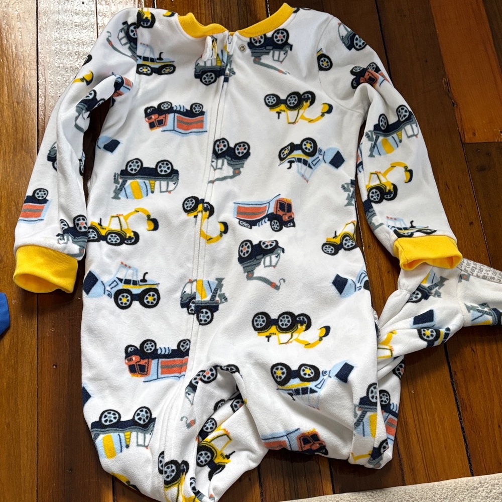Carter's White and Yellow Construction Print Footie
